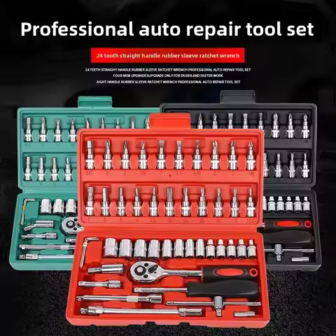 AIRAJ NEW Car Repair Tool Kit 46/53 Piece/Set Socket Set Car Repair Tool Ratchet Torque Wrench Combo