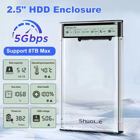 Smart Display HDD Case 2.5 Inch Transparent HDD Enclosure USB3.2 Gen2 External HDD Shell SATA HDD SS