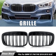 For BMW X1 F48 F49 2016 2017 2018 2019 2020 Front Bumper Kidney Grill Grilles Glossy Black Double Li