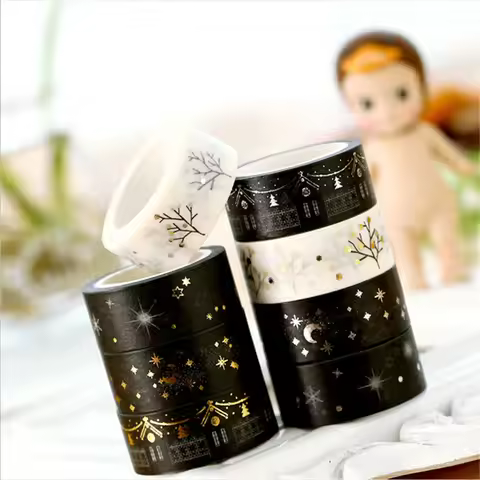 15mm*5m Golden Silver Stars Washi Tape Album Scrapbook DIY Custom Adhesive Tape Office Adhesive Stic