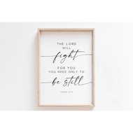 Exodus 14:14 Bible Verse Wall Art poster The Lord Will Fight for You Scripture Print, Watercolor Mou