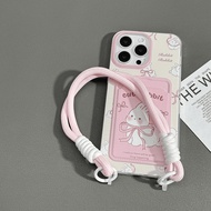 MERAH Pink Strap Card Holder Rabbit Casing iphone 17 Air Pro 11 13 Pro Max 16 15 Pro Max Ip13 15 14 