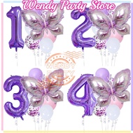 1set 3D Iridescent Butterfly Balloon for Girl Birthday Decorations Set Purple Number Ballon Party