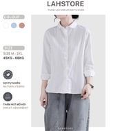 LAHSTORE women's loose long-sleeved linen shirt with youthful lotus collar ASM22 (White)