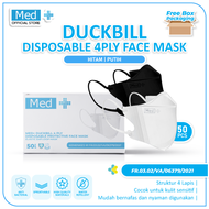 Med+ Masker Duckbill 4Ply Putih/Hitam 50 Pcs / Masker Duckbill Kemenkes Disposable Face Mask