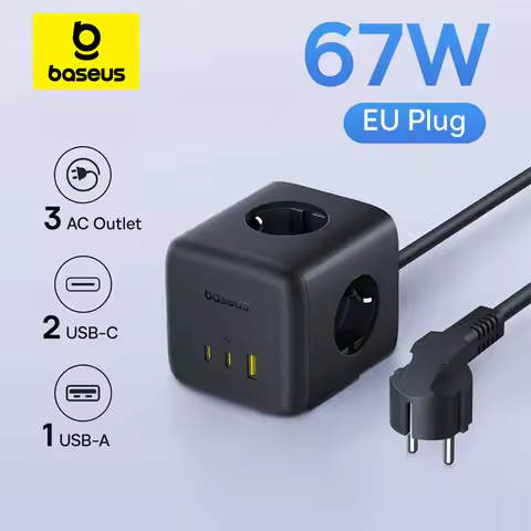 Baseus 67W GaN Fast Charger Power Strip 3AC 3680W Outlet USB-C Fast Charging Desktop Station For Lap