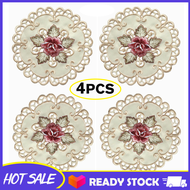 Set Of 4 Round Floral Placemats White Embroidered Lace Doilies Table Runner Mats Alas Meja Makan 4