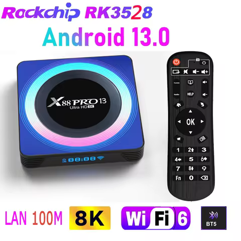 X88 PRO Android 13.0 RK3528 Rockchip Quad Core Wifi6 8K LAN 100M Dual Wifi 2.4G 5G BT5.0 Smart TV Bo