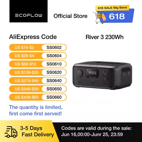ECOFLOW RIVER 3 Portable Power Station, 230Wh LiFePO4 Battery Power Station, 300W Up to 600W AC Outp