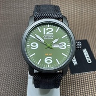 [Original] Citizen BM8475-00X Eco-Drive Military Green Dial Nylon Solar Day Date Watch