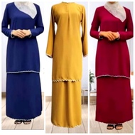 New Sulam Baju Kurung Moden Plain Muslimah Kain Cey Ironless Murah Ready Stock