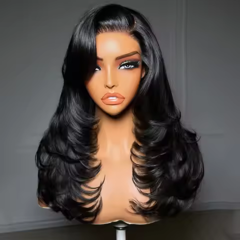 Black Lace Font Wig 13x4 Glueless Layered Wig Pre Plucked Pre Cut Fce Framing Lace Front Wig Synthet