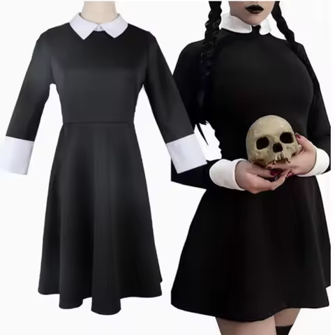 Anime Wednesday Addams Family Cosplay Costume Dress Kids Girl Wednesday Cosplay Costume Black Gothic