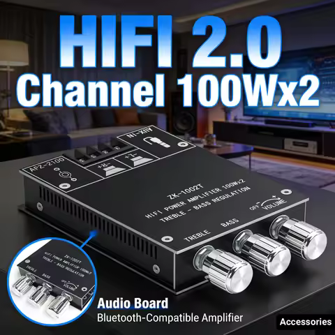 Bluetooth 5.0 AUX HIFI Amplifier Board ZK-1002T HIFI 2.0 Channel 100Wx2 CS8673E Large Heat Sink Audi