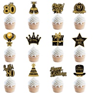 12pcs Black Gold 30 40 50 60 70 80 Years Old Cupcake Topper Birthday Party Decor Anniversary Adult 3