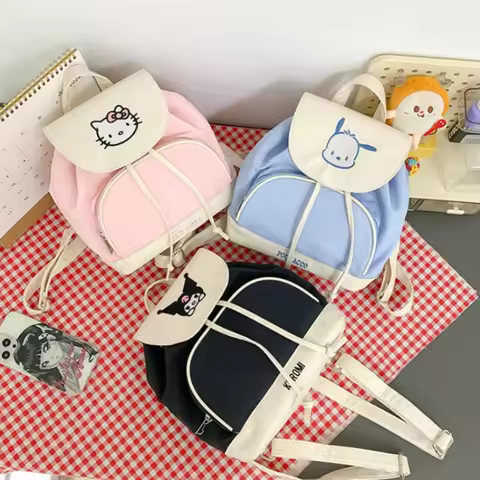 Sanrio Hello Kitty Kuromi Cartoon Backpack Comic Periphery Large Capacity Backpack Cute Stationery H