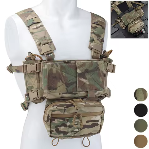 MK4 Compact Modular Chest Rig 500D Nylon 5.56mm Rifle Mag Pouch Zipper Closure Airsoft Tactical Harn