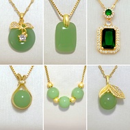 Non Tarnish Emas 18K Rantai Leher Perempuan Tahan Karat Tahan Karat Lucky Hetian Jade Necklace Stain