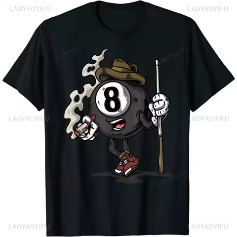 Funny Casual Wear 8 Ball Billiard Pool Player Eight Ball Billiards Unisex T-Shirt Streetwear Short-s