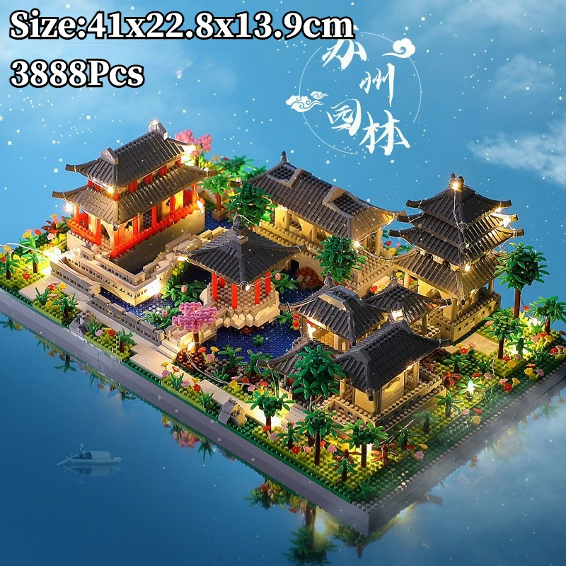 In stock Chinese Traditional Suzhou Classical Yard Garden Temple Building Block 3900+Pcs Mini Assemb