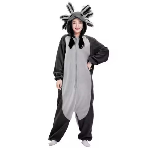 ELEIMOS Halloween Onesie Black Axolotl For Women Men Adult Animal Kigurumis Pyjamas Cartoon Pajama H