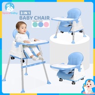 Baby Chair PP Material Baby Dining Feeding Foldable High Chair 3-Level Adjustment Highchairs Seats