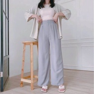 Loose Pants Trousers Warna Grey Celana Anti Kusut Celana Kulot Jumbo Highwaist BB 35-105kg Cullotes 