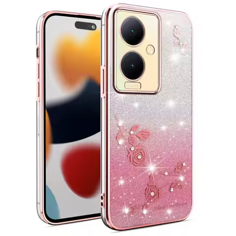 Bling Gradient Eternal Flower Diamond Phone Case for Vivo Y78 Plus Shockproof Cover