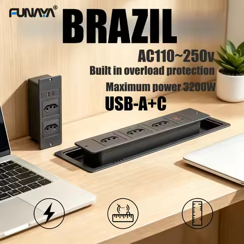 FUNAYA Brazil Built-in Recessed Table Socket with USB-A C Power BR Plug Desktop Furniture Hidden Soc