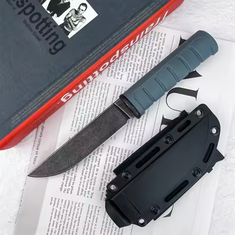 Portable Straight Knife, 8Cr13Mov Fixed Blade Knife, Nylon Fiber Handle with Protective Leather Shea