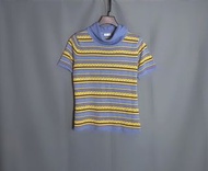 Joseph &amp; Tina藍色黃色線條短袖薄針織上衣 A1103【點點藏物】