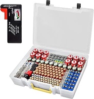 Battery Organizer Storage Holder- Batteries Case Containers Box with Tester Checker BT-168. Garage O