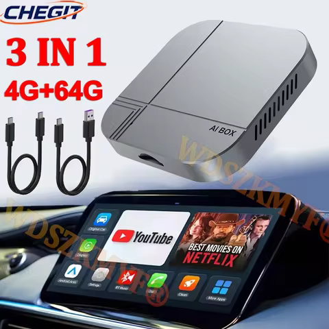 2026 Android 14 Car AI Box Wired to Wireless Carplay Android Auto Adapter 5.8GWiFi For YouTube Netfl