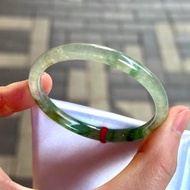 天然翡翠 緬甸翡翠 A玉 玉鐲 • 冰玻種半山水白底青幼條翡翠福鐲