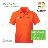 Kids Polo T Shirt Sulam TM Telekom Unifi Installer Repair Uniform Baju Cotton Kanak Kolar Budak Lelaki Embroidery Jahit