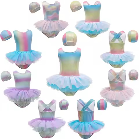 Summer Mermaid Swimsuit Girls Princess Tutu Bikini Dress Gradient Unicorn Swimwear 3-7 Yrs Kids Cute