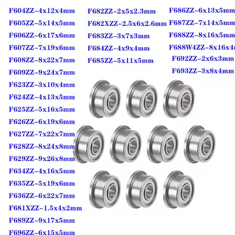 10PCS F604 to F699 Flange Bearing F607 F608 F623 F624 F625 F626 F635 F684 F688 F693 F695 F698 ZZ Z 2
