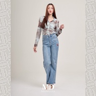 Missmoda รุ่น MC-241BJ034-BL กางเกงยีนส์ขากระบอกรีดเพชร(เฉพาะกางเกง) สีฟ้า JEANS S