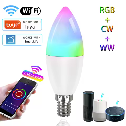 Tuya WiFi Smart LED Bulb E14 5W 7W 9W 220V Candle Bulb Dimmable Voice Control Works With Smart Life 