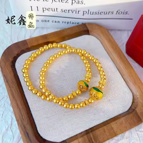 Enamel Color Barrel Bead Bracelet Women's 24K Gold AU999 - Enamel golden beads for bright color, pur