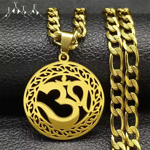 Yoga Pendant Necklaces For Men Women Gold Color Stainless Steel OHM Hindu Buddhist AUM OM Hip Hop Ch