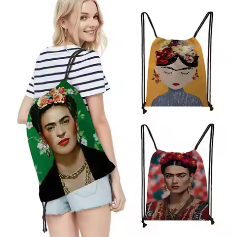 F-Frida K-Kahlo Print Drawstring Bags Party Gift Bags Drawstring Backpacks Bulk For Sports Gym Trave