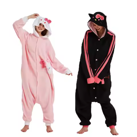 Hello Kitty Onesie Cartoon Cosplay Costume Pajamas Black Cat Pijamas Halloween Christmas Kigurumi Ad