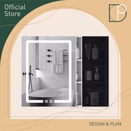 Design Plan Bathroom Wall-Mounted Black Door Touchscreen Smart LED Mirror Cabinet