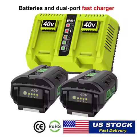2 Pack 6.5Ah Replacement for Ryobi 40V Battery OP4026 OP4030 0P4040 OP4050 OP4060, with Dual Port 40