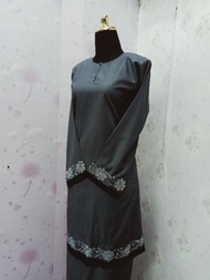 Baju Kurung Pesak Pahang Cotton Dark Grey Limited Edition