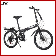 20 Inch 6-gear Variable Speed Foldable Bicycle Adult Road Bike Front And Rear Double Disc Brake Folding Bicycle Can Be Used As A Gift Bicycle Mountain Bike