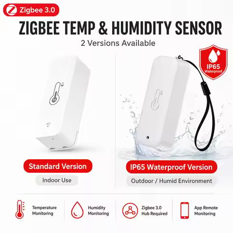 IP65 Zigbee Sensor Temperature Humidity Sensor Zigbee Hub Required workwith HA Home Assistant Alexa 