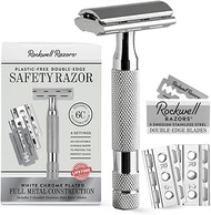 Rockwell Razors 6C Adjustable Double Edge Safety Razor in White Chrome + 5 Swedish Stainless Steel R