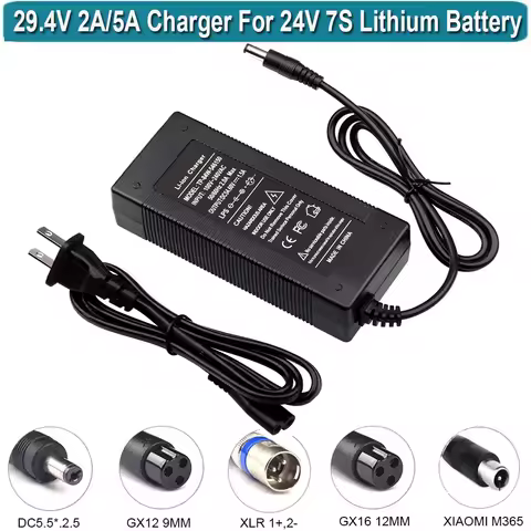 29.4V 2A Charger Power Supply Adapter for 25.2V 25.9V 25.6V 24V 7S Lithium Battery Pack DC 5.5 * 2.1